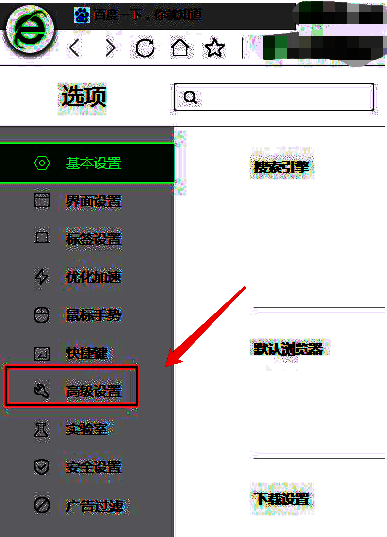 在设置界面点击左侧高级设置分栏