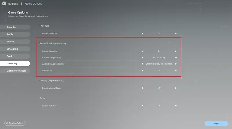 开启智能Zoi功能的操作界面