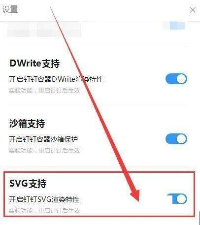 在钉钉设置中开启 SVG 渲染特性