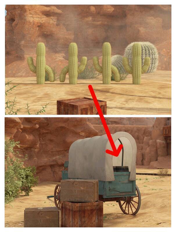 第二个场景仙人掌及马车上箱子图