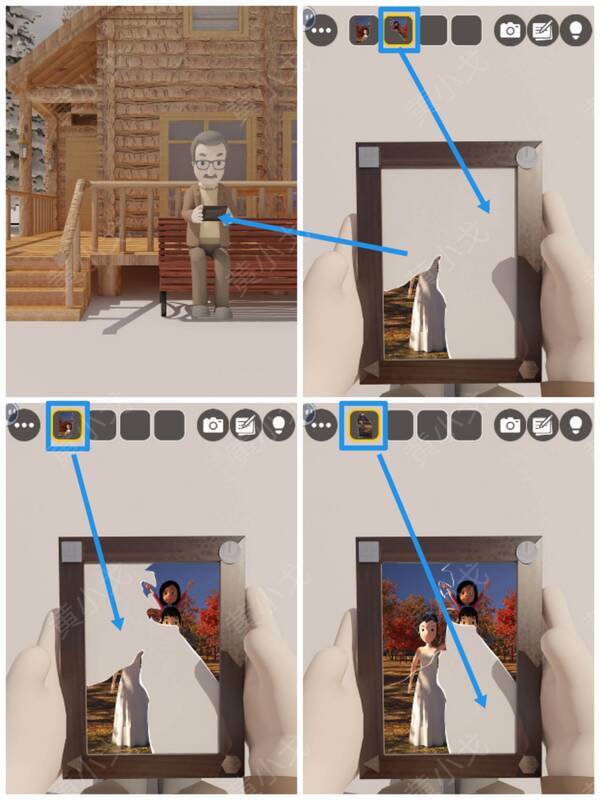 将相框放入照片碎片老人进屋画面