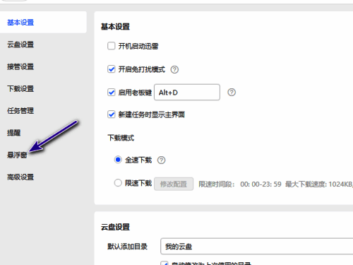 点击迅雷11悬浮窗设置