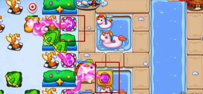 保卫萝卜4左上方和下方水池摆放魔法球图