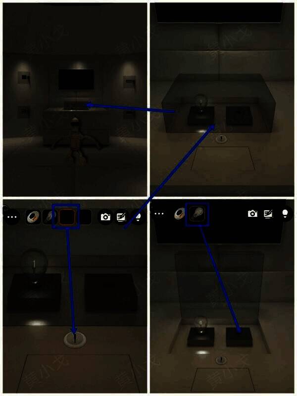 用钥匙打开玻璃柜放入灯泡