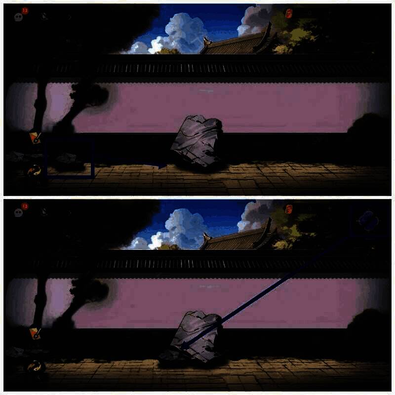 用木棍撬大石块画面