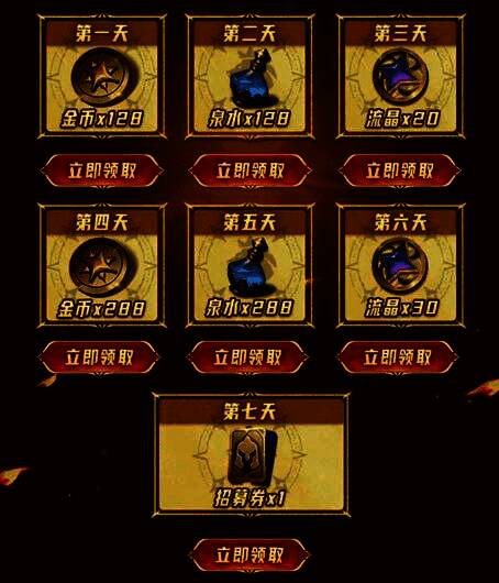 签到礼领取界面，显示每日签到可获得的奖励内容与进度条