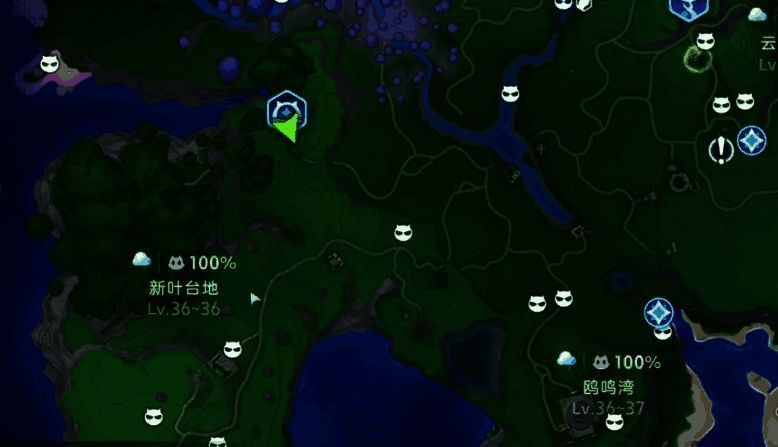 新叶台地地图标记示意图，标注五种伊莫的分布位置