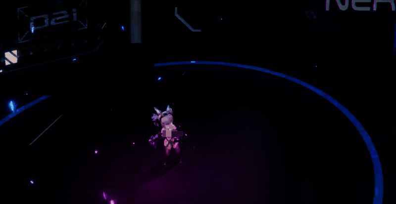 技能释放动画截图，伏特加·镜腾空而起，释放能量光束轰炸敌人