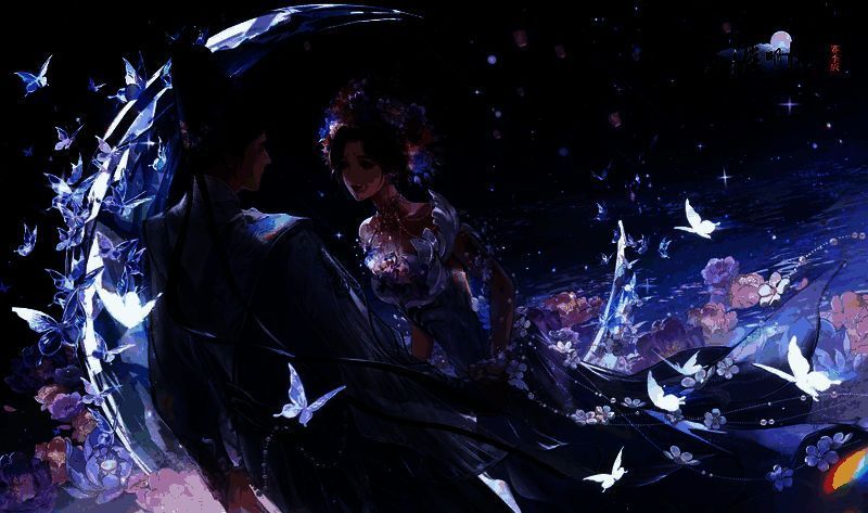 心王·今生簪花外观展示，粉色与紫色花朵交织的发型设计，尽显古典韵味