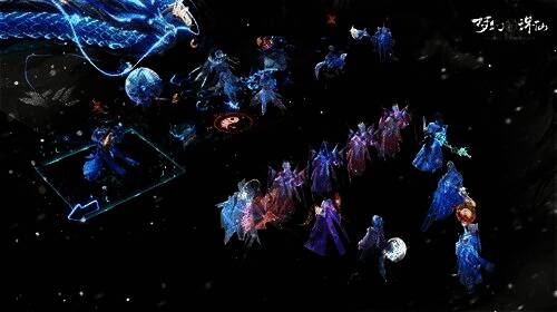 元素天气战斗场景，冰风交织，技能特效炫目