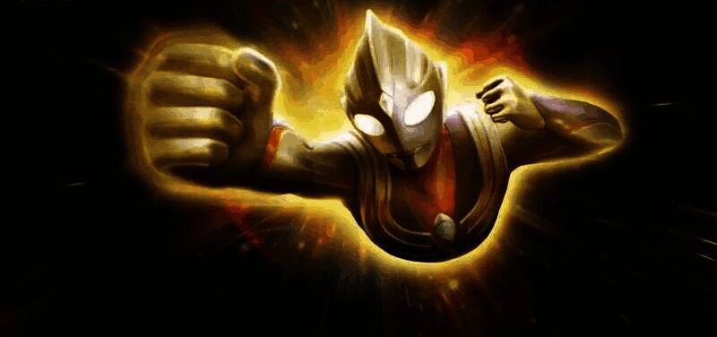 闪耀迪迦在战斗中释放强力光线技能，光芒四射，气势恢宏