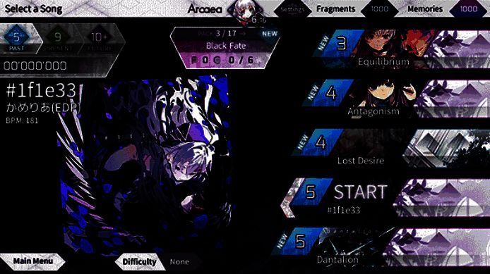 Arcaea曲目折扣活动界面，显示打折曲目与价格信息