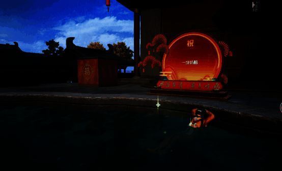 玩家在许愿池边投掷物资，期待获得高级奖励