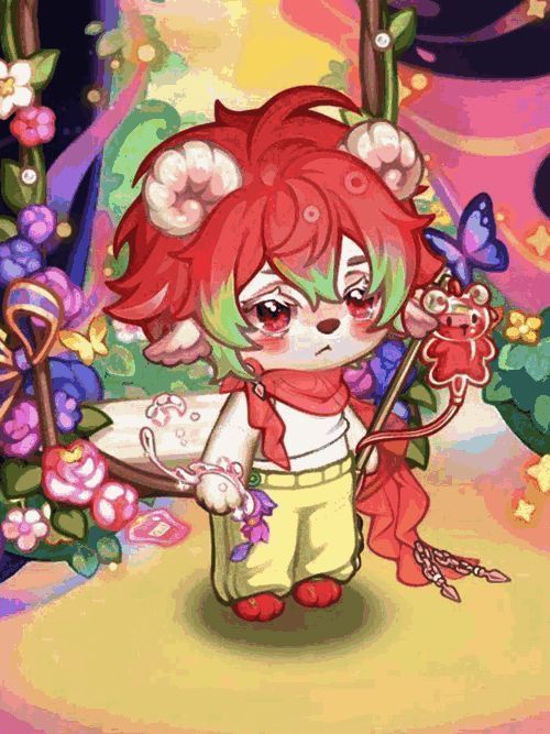 玩家阿酸弟染色作品展示，角色头发呈现荧光粉绿色调，整体造型活泼灵动