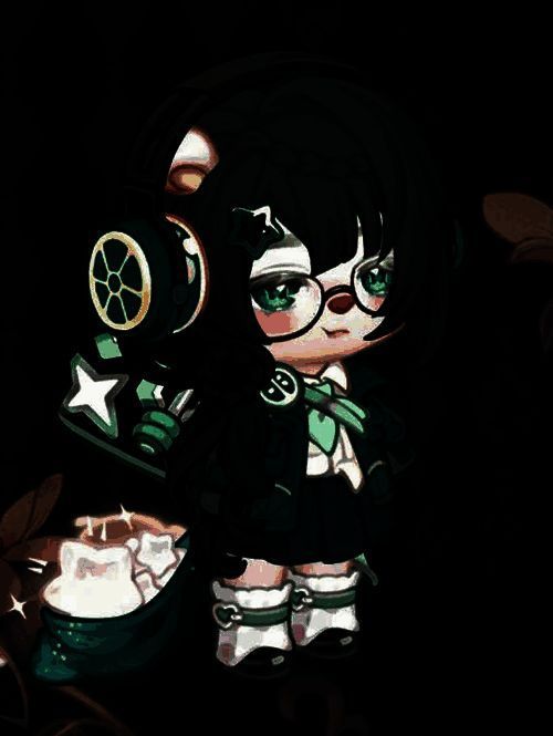 玩家kiri的染色穿搭展示，角色墨绿灰发色搭配抹茶绿外套与百褶裙，风格酷飒