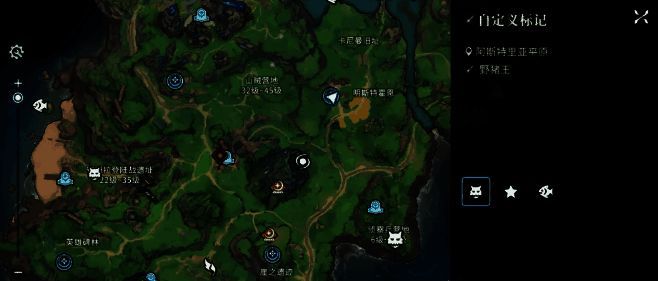 野猪王BOSS位于阿斯特拉平原侦察兵营地附近的地图标记，红点标注具体位置