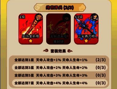 法宝羁绊界面展示三组激活的羁绊效果，包括属性加成百分比与组合图标