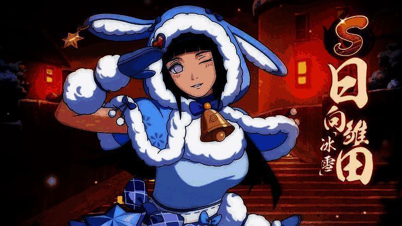 雏田驾驶麋鹿雪橇的动态场景，雪橇上堆满礼物盒，周围有小雪人跳跃，氛围温馨欢乐