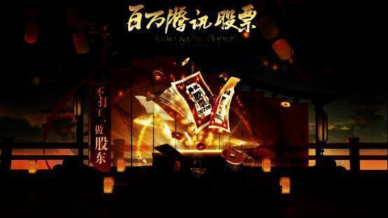 ‘百万股东计划’活动界面截图，展示腾讯股票抽奖机制与问影晶石奖励内容