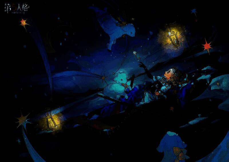 活动现场全景图，广场中庭布置充满冬日节气氛围，玩家们聚集在《第五人格》主题展台前参与互动