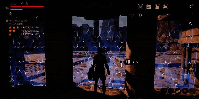 《荒野起源》游戏内【荒野试炼】关卡入口的雾门场景，神秘氛围浓厚，暗示挑战即将开始