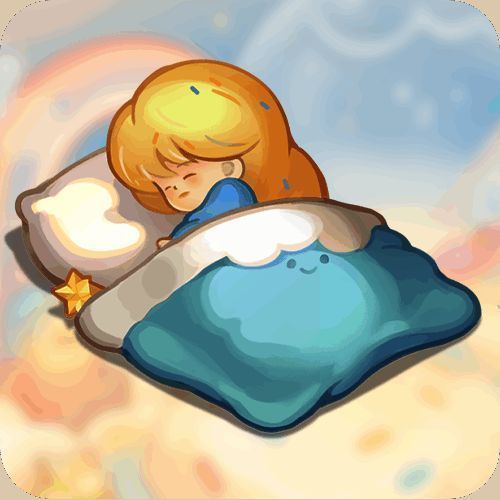 游戏内联动家具「暖暖小被窝」展示图，外观为粉色云朵造型，带有毛绒质感与发光边缘