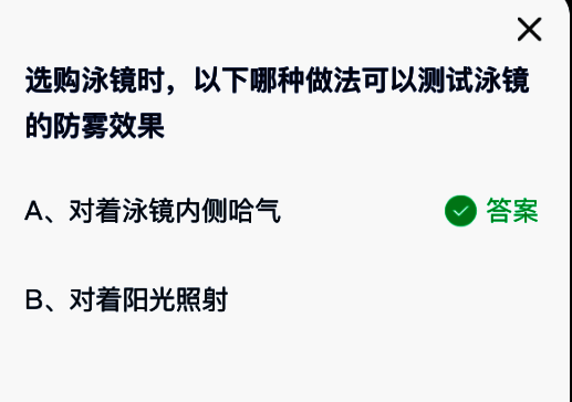 泳镜哈气测试示意图，展示水膜形成与雾滴对比效果