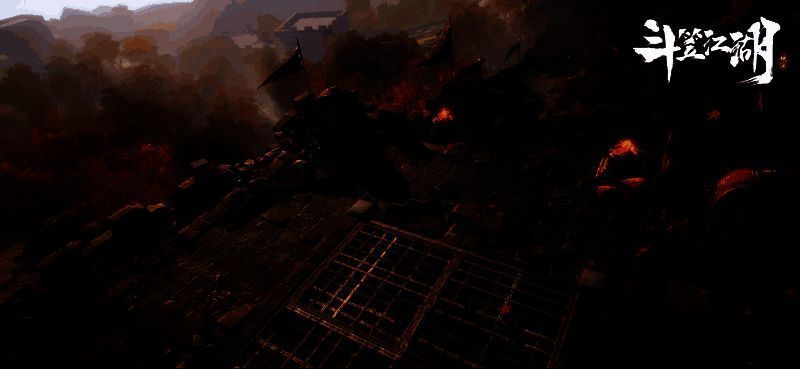 帮派成员集体出征场景，众人列队前行，旗帜飘扬，气势恢宏，展现团队凝聚力