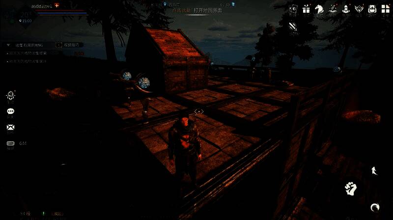 玩家在游戏内建造基地的场景，木质与石质结构交错，周围设有防御工事，远处有恐龙类生物游荡，展现高度自由的建造与生态互动