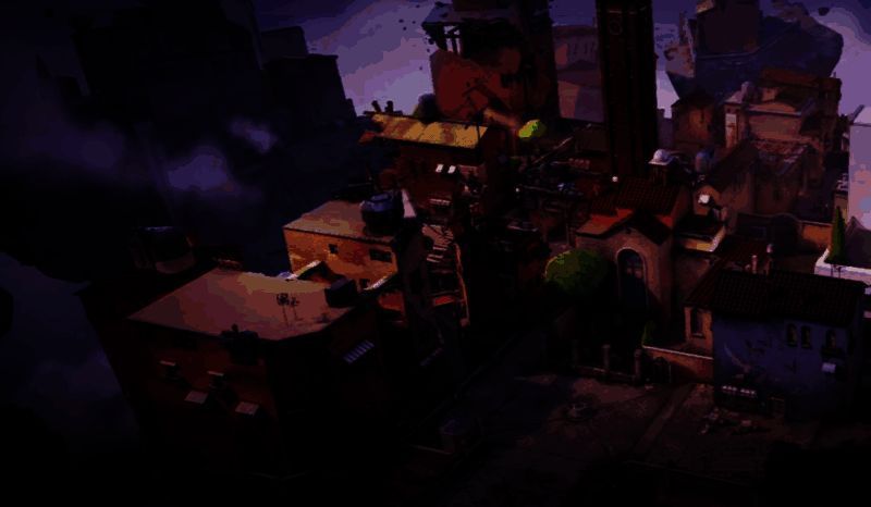 森寒冬港战斗场景，角色使用飞索从高台跃下，周围积雪覆盖，环境细节丰富