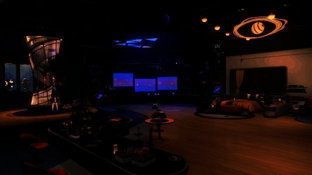 开拓者房间内部展示，现代风格装修，家具齐全，角色可互动