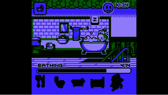 游戏桌面挂件模式展示，勇者女儿在屏幕角落打盹，头顶冒出小爱心