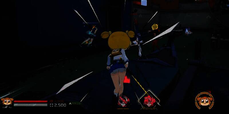 游戏中玩家头部巨大化对战场景，画面滑稽搞笑，队友间互相推搡