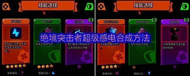 《绝境突击者》超级感电合成图鉴展示，包含材料与成品对比示意图