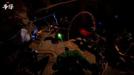 《漫威争锋》英雄角色立绘展示，多位超级英雄并列呈现，风格鲜明