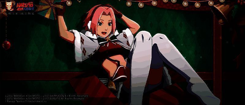 《火影忍者》手游冬日季活动主界面，背景为雪景与暖灯交织，角色立绘温馨呈现