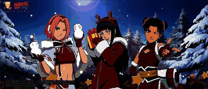 女忍馈赠活动界面，三位女忍者站在雪地中，学员可选择礼物进行赠送