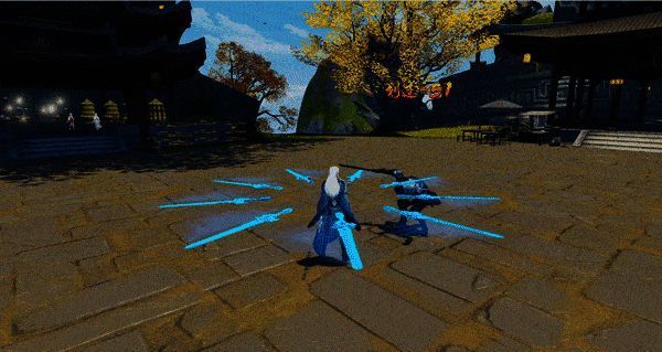 剑阵环绕周身旋转，敌人被连续击飞