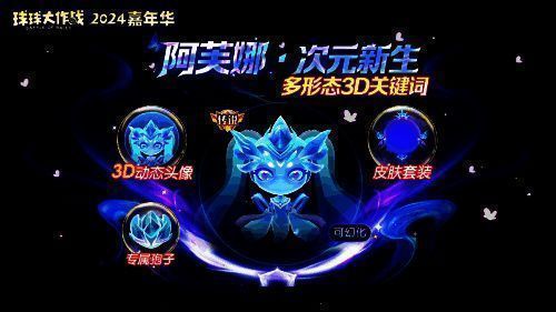 阿芙娜3D角色展示，身披冰晶战甲，周身环绕蓝色光效，形态可切换