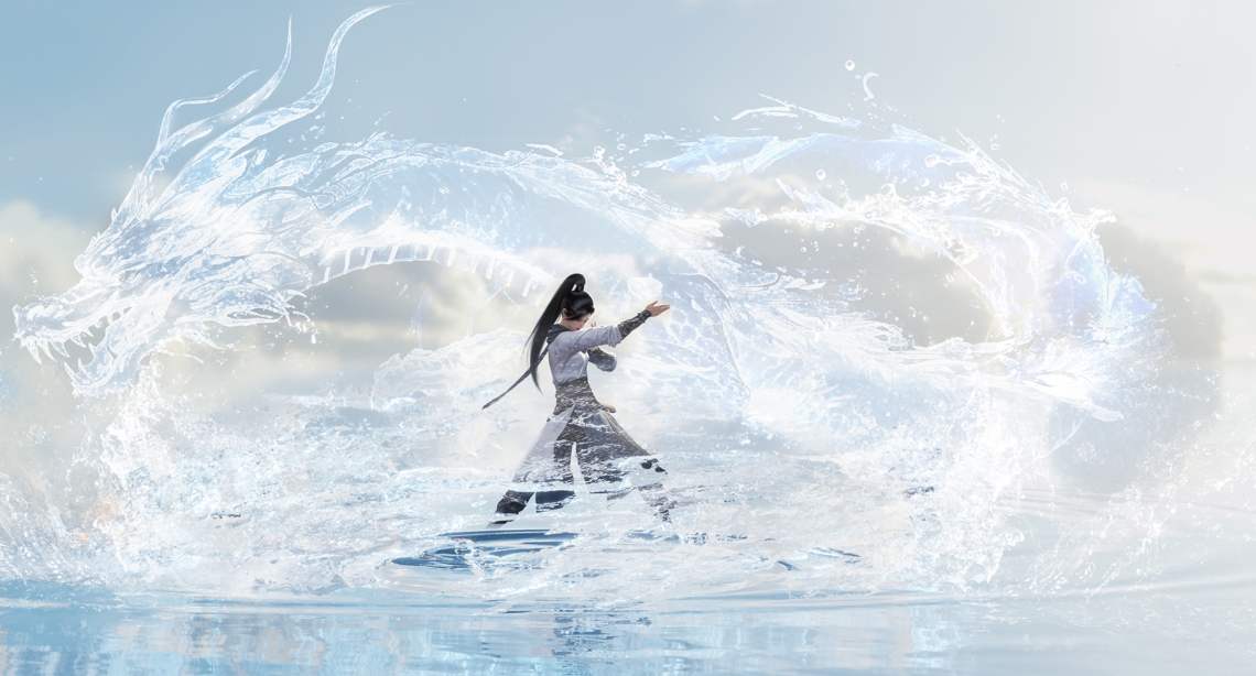 主角立于高山之巅俯瞰大兴府远景概念图，城池宏伟，云雾缭绕，预示新篇章开启