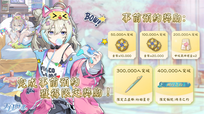 游戏内奖励界面截图，清晰列出各阶段预约人数目标及其对应奖励内容，界面UI设计简洁明了