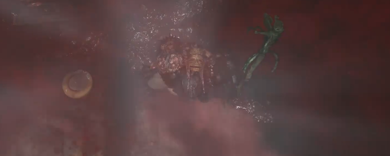 《明末：渊虚之羽》Boss战实机画面：羽化祭司禄秉璋悬浮于青铜祭坛之上，身披灰白羽衣，手持断裂长戟，周身缠绕墨绿色腐化雾气，地面浮现龟裂符文阵列