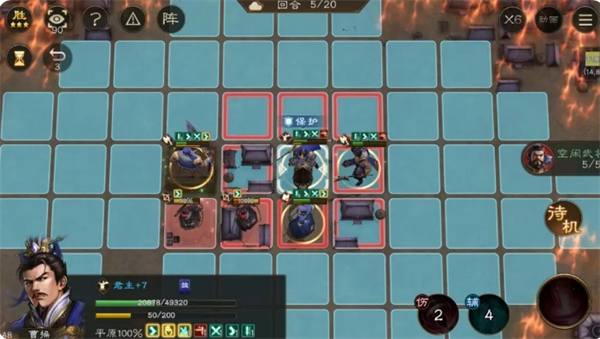 第五回合胜利画面：曹操率军立于张绣军营主帐前，典韦持双戟傲然挺立，UI界面弹出三枚金光闪耀的成就徽章，背景硝烟渐散，朝阳初升