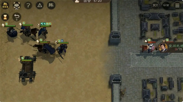 战术示意图：西门区域战斗场景，我军步兵方阵正与敌军长枪兵激烈交锋，背景可见濮阳西城门半开状态，地面散落破损兵器